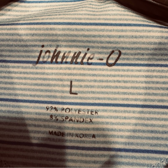 Johnnie O Polo Shirt Size Large Performance Light Blue Striped Short Sleeve - Picture 5 of 9